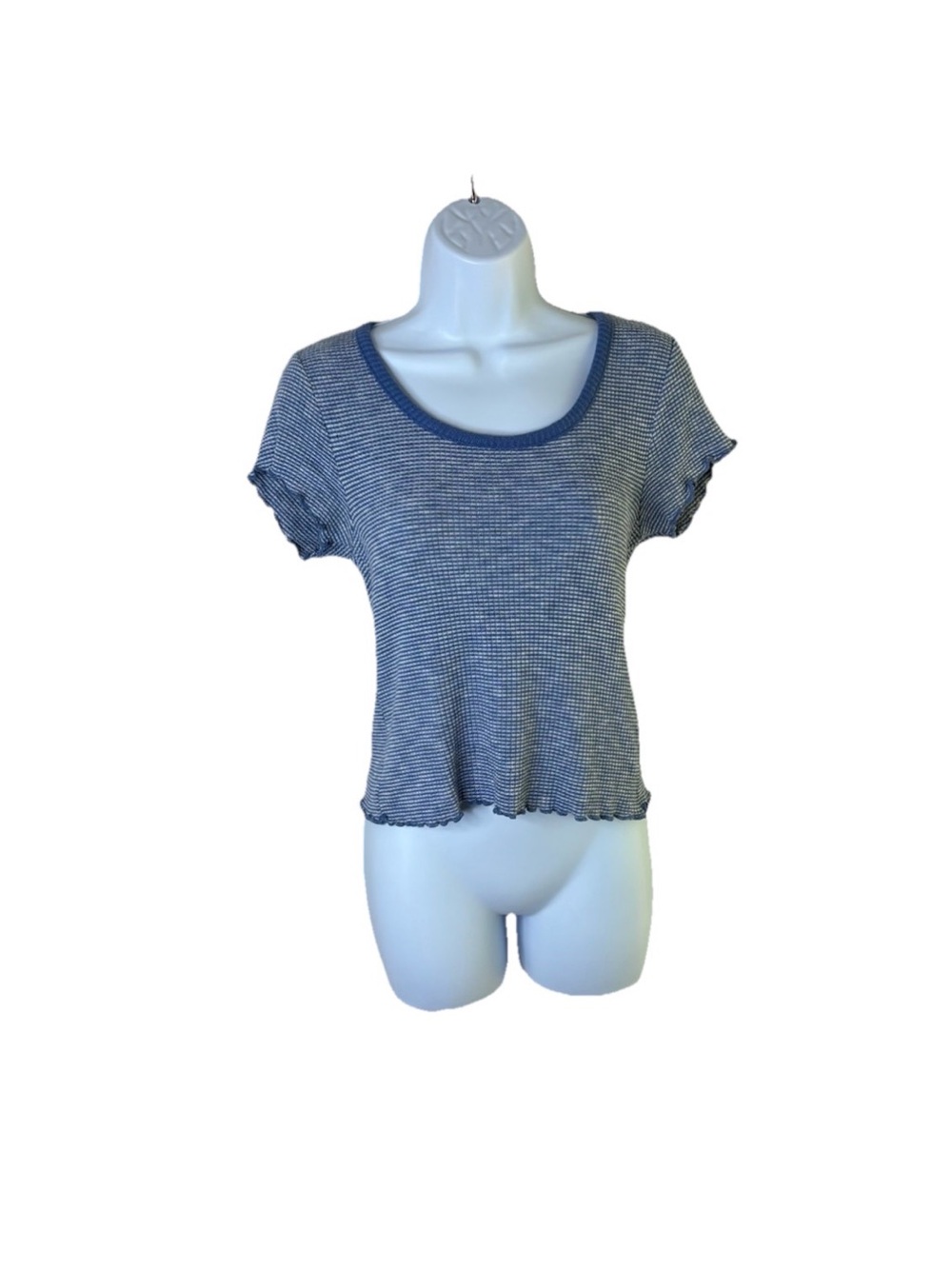 Abercrombie & Fitch Blue White Striped Lettuce Edge Ribbed Baby Tee Size M